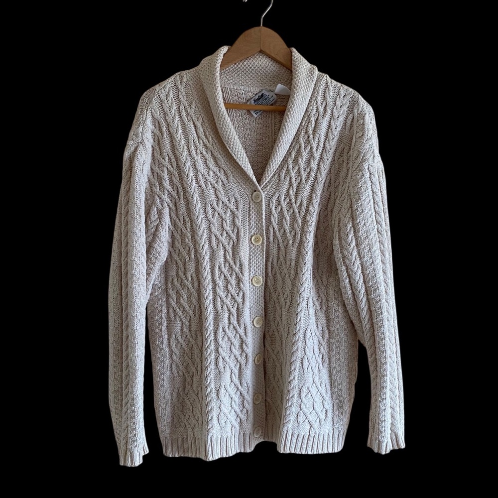 Parkhurst Northern Reflections Cable Knit Cardigan Sweater Shawl Collar Cream - Picture 14 of 14